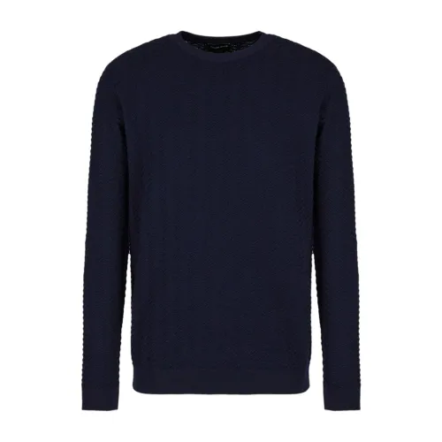 Giorgio Armani , Blue Geometric Relief Sweater ,Blue male, Sizes: