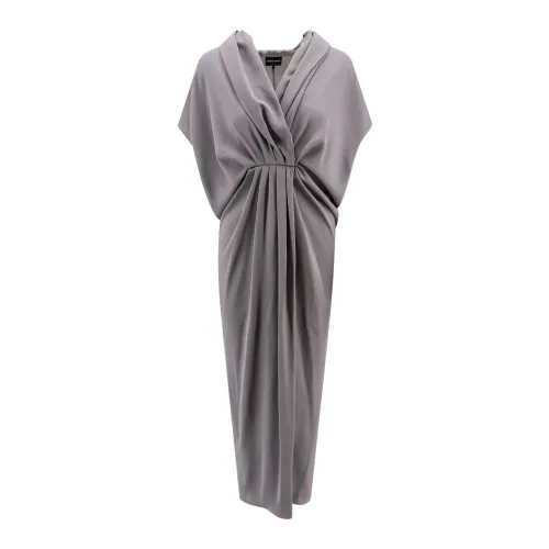Giorgio Armani , Grey Silk V-Neck Dress ,Gray female, Sizes: