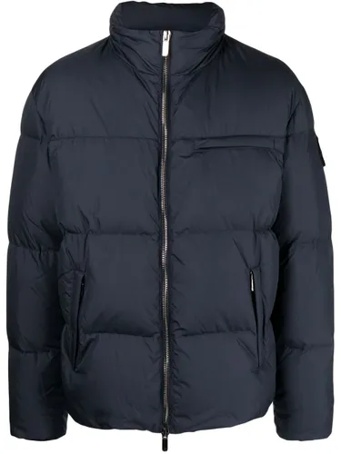 Giorgio Armani logo-patch sleeve padded jacket - Blue