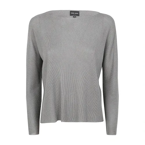Giorgio Armani , Long Sleeves Boat Neck Sweater ,Gray female, Sizes: