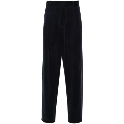 Giorgio Armani , Midnight Blue Jersey Pleated Trousers ,Blue male, Sizes: