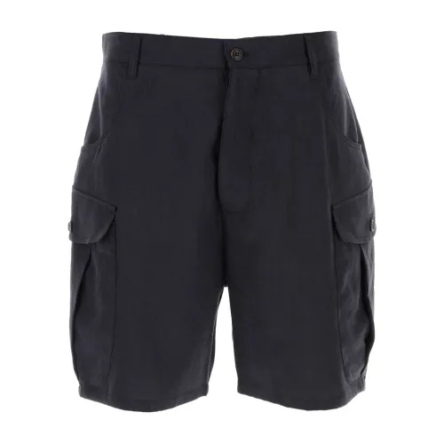 Giorgio Armani , Navy blue linen bermuda shorts ,Blue male, Sizes: