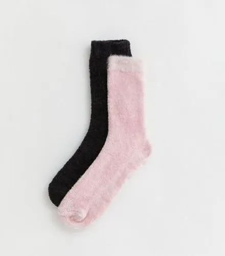 Girls 2 Pack Pink Fluffy Socks New Look