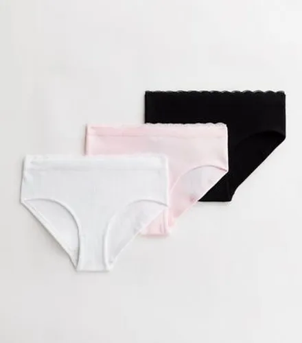 Girls 3 Pack Black Pink and White Lace Trim Seamless Briefs New Look