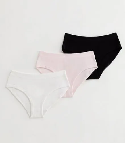Girls 3 Pack Black Pink and White Seamless Briefs New Look