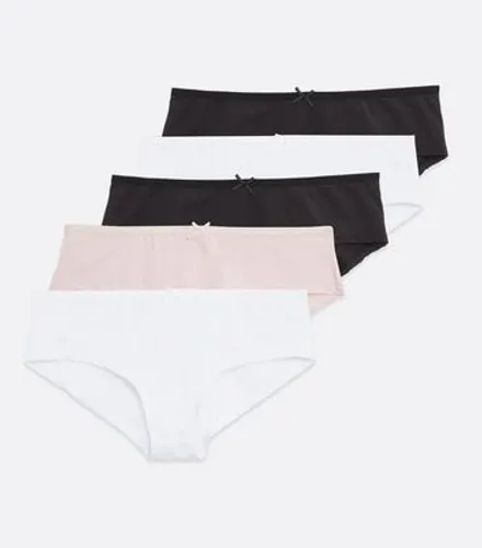 Girls 5 Pack Pink White and Black Briefs New Look