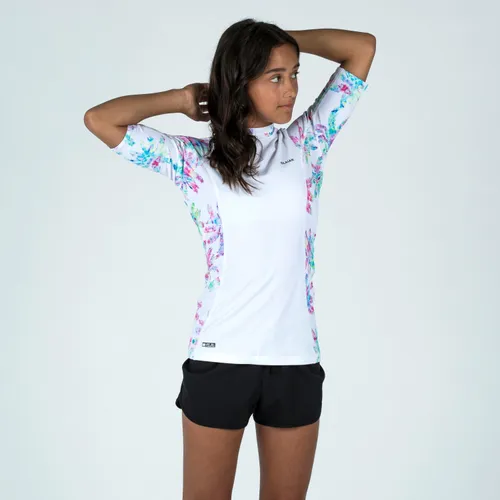 Girl's Anti-uv Short-sleeved T-shirt - 500 Palm White