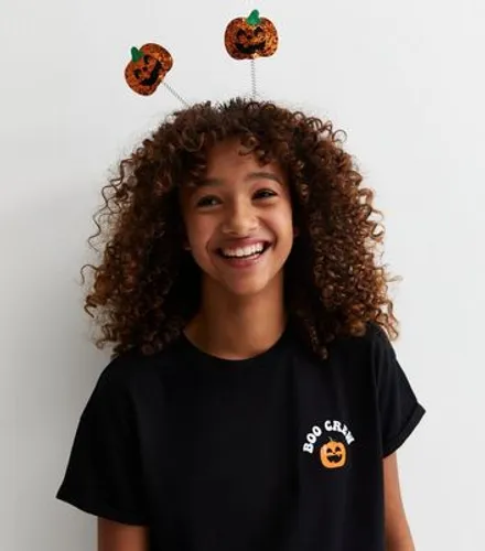 Girls Black Cotton Boo Crew Halloween Logo T-Shirt New Look