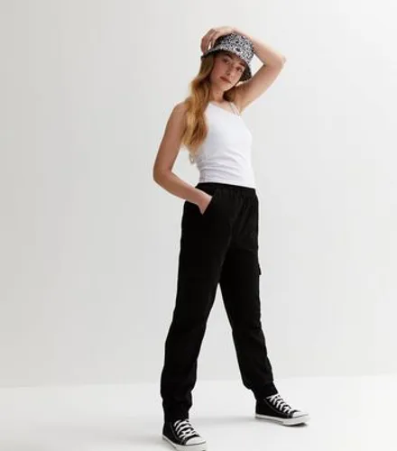 Girls Black Cotton Cuffed Cargo Trousers New Look