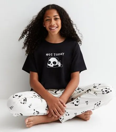 Girls Black Cotton Logo Jogger Set with Panda Print New Look