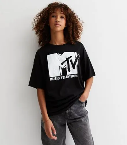 Girls Black Cotton MTV Logo T-Shirt New Look
