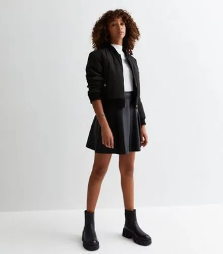 Girls Black Leather-Look Mini Skirt New Look