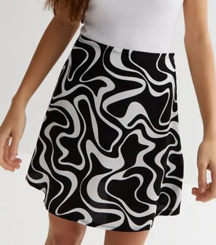 Girls Black Marble Satin Mini Slip Skirt New Look