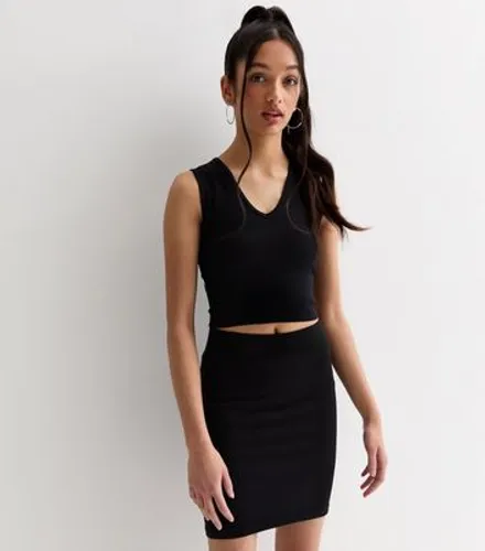 Girls Black Ribbed Mini Tube Skirt New Look