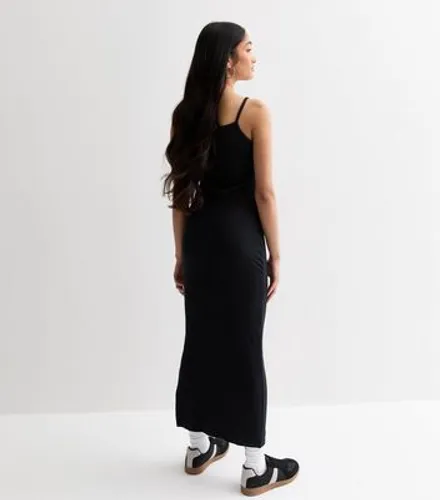 Girls Black Ribbed Strappy Maxi Dress New Look