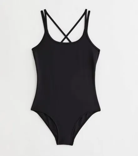 Girls Black Strappy Swimsuit New Look