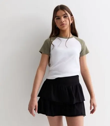 Girls Black Tiered Mini Skirt New Look