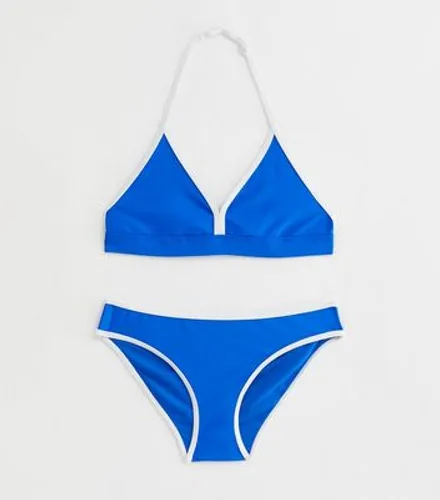 Girls Blue Contrast Triangle Bikini Set New Look