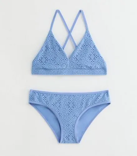 Girls Blue Crochet Triangle Bikini Set New Look