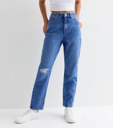 Girls Blue Ripped Tori Mom Jeans New Look