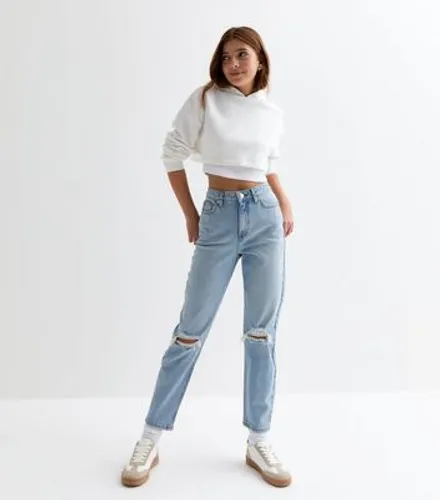 Girls Blue Ripped Tori Mom Jeans New Look