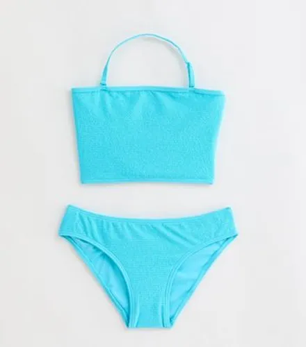 Girls Blue Textured Bandeau Bikini Set New Look