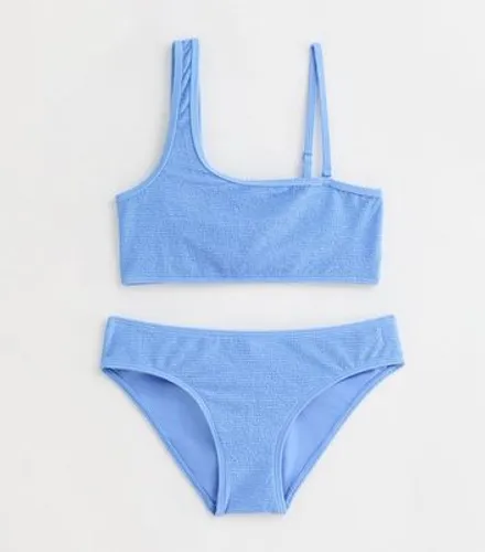Girls Blue Textured One Shoulder Bikini Set New Look