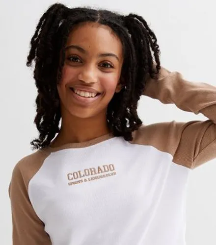 Girls Brown Ribbed Long Raglan Sleeve Pyjama Set with Colorado Logo New Look