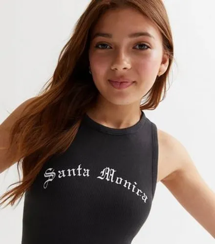 Girls Dark Grey Acid Wash Santa Monica Logo Racer Dress New Look