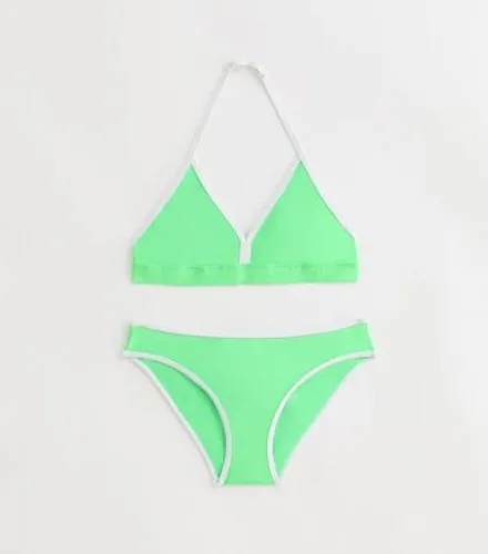 Girls Green Contrast Triangle Bikini Set New Look