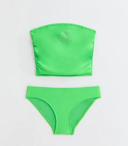 Girls Green Diamanté Butterfly Bandeau Bikini Set New Look