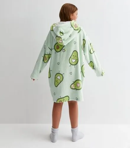 Girls Green Heart Avocado Print Oversized Blanket Hoodie New Look
