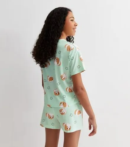 Girls Green Short Pyjama Set with Guinea Pig Print New Look