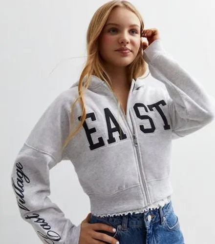 Girls Grey East Logo Zip Up Crop Hoodie New Look