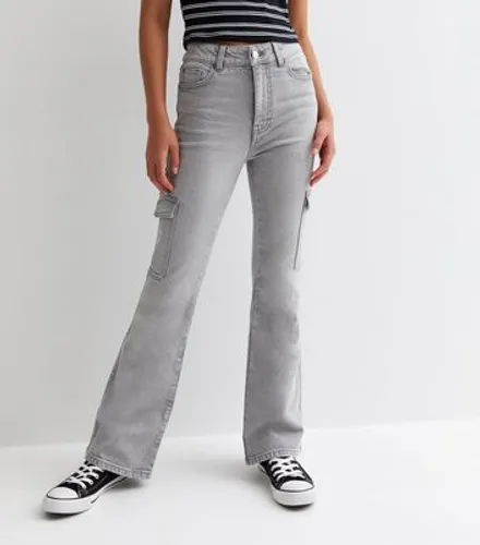 Girls Grey High Waist Flared Cargo Jeans New Look