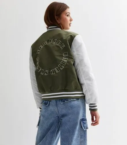 Girls Khaki Brooklyn Logo Varsity Jacket New Look
