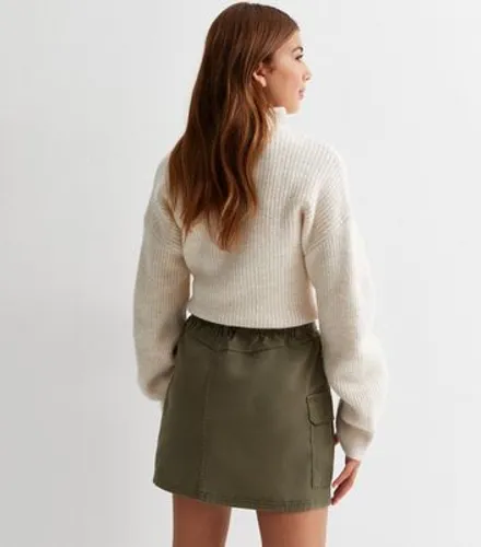 Girls Khaki Cotton Cargo Mini Skirt New Look