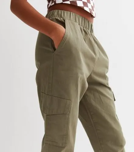 Girls Khaki Cotton Cuffed Cargo Trousers New Look