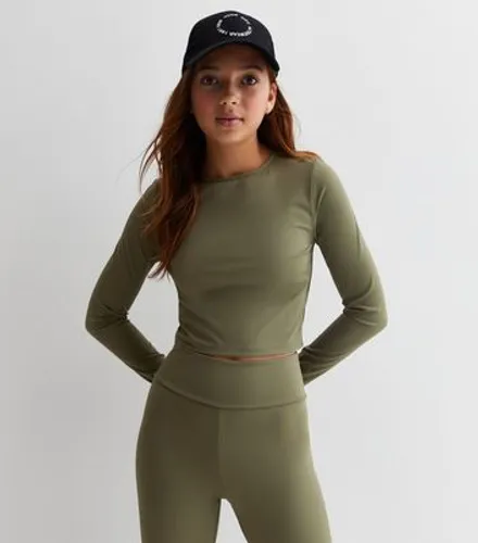 Girls Khaki Long Sleeve Sports Top New Look