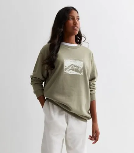 Girls Khaki Mont Blanc Logo Sweatshirt New Look