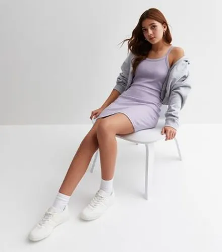 Girls Lilac Ribbed Strappy Mini Dress New Look