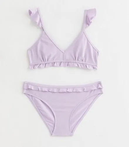 Girls Lilac Textured Frill Triangle Bikini Set New Look