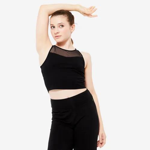 Girls' Modern Dance/jazz Crop Top With Built-in Sports Bra - Black