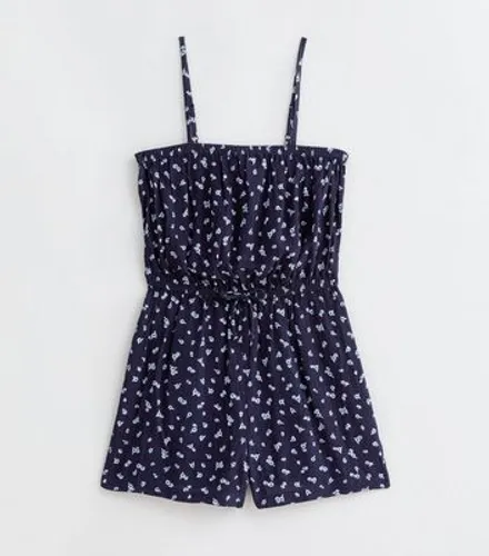 Girls Navy Ditsy Floral Beach Playsuit New Look