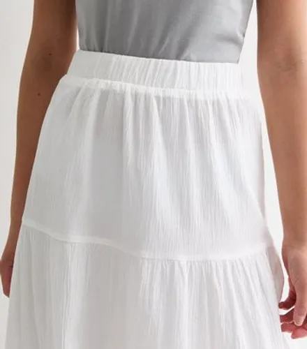 Girls Off White Crinkle Cotton Tiered Maxi Skirt New Look