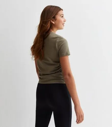 Girls Olive Ruched Side T-Shirt New Look
