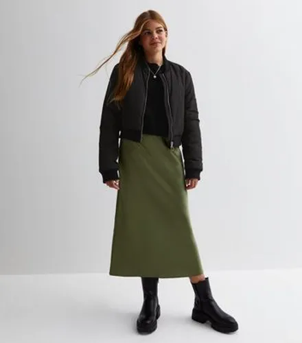 Girls Olive Satin Midaxi Skirt New Look