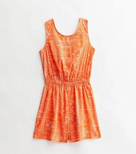 Girls Orange Tile Print Twist Back Playsuit New Look