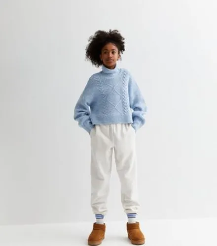 Girls Pale Blue Cable Knit Roll Neck Jumper New Look