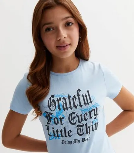 Girls Pale Blue Grateful Logo T-Shirt New Look